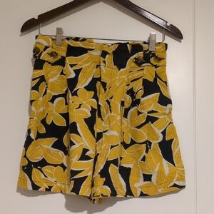 Who What Wear Yellow Floral High Waist Shorts
